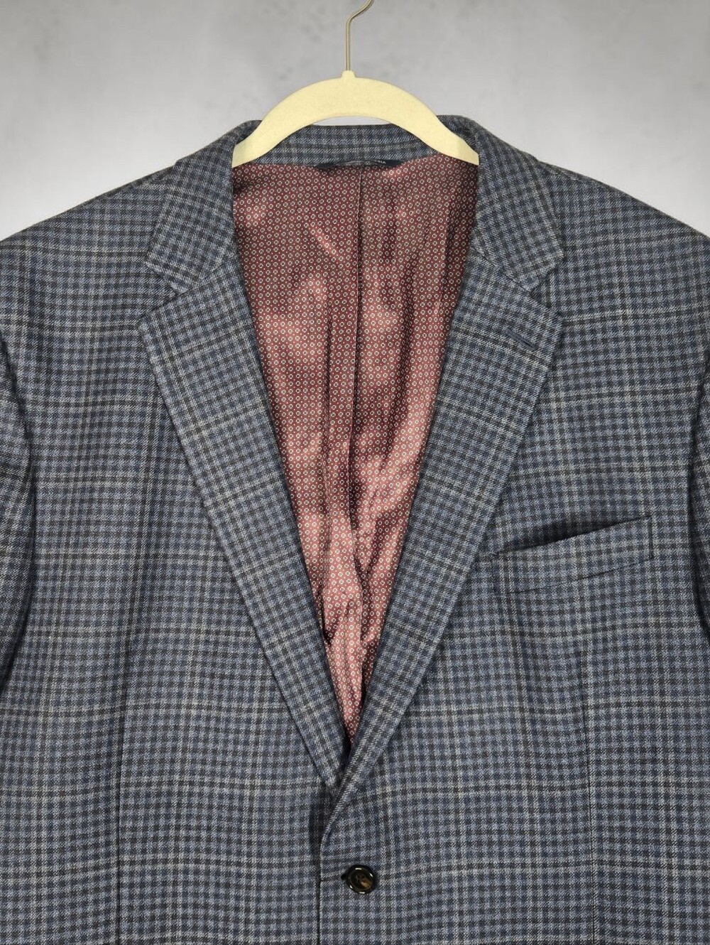 Ralph Lauren Navy Check 2 Button Men's Blazer Wool Silk Blend 46R - Picture 4 of 15